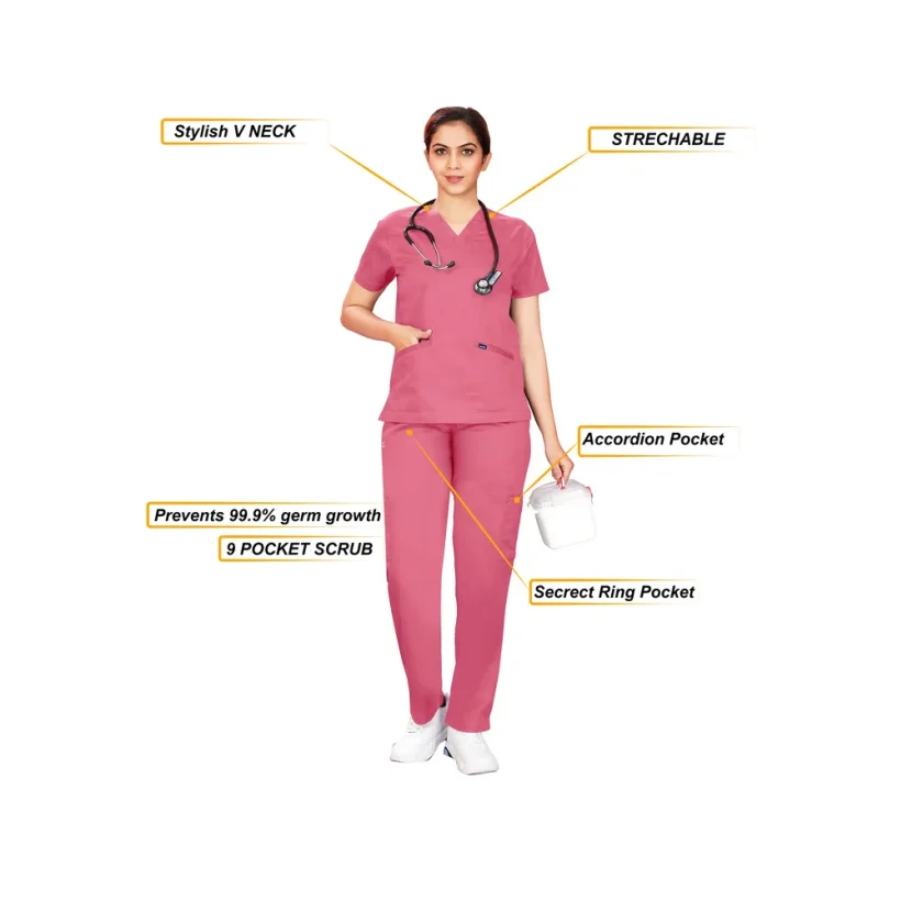 women-stretchable-pink-scrub-suit