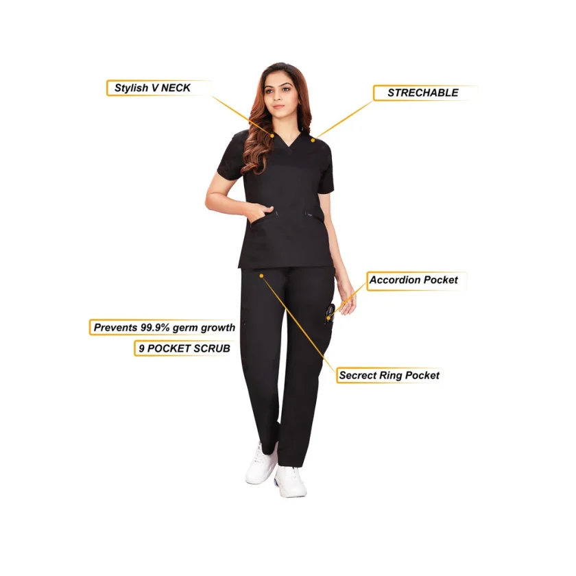 women-stretchable-jetblack-scrub-suit