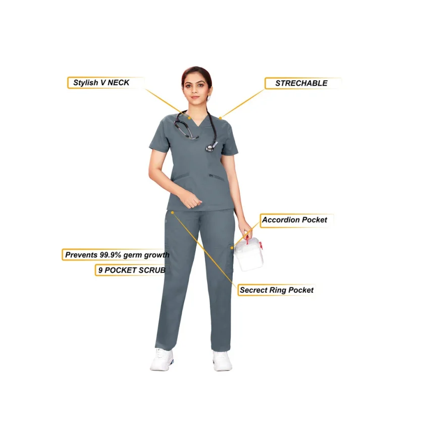 women-stretchable-stonegrey-scrub-suit