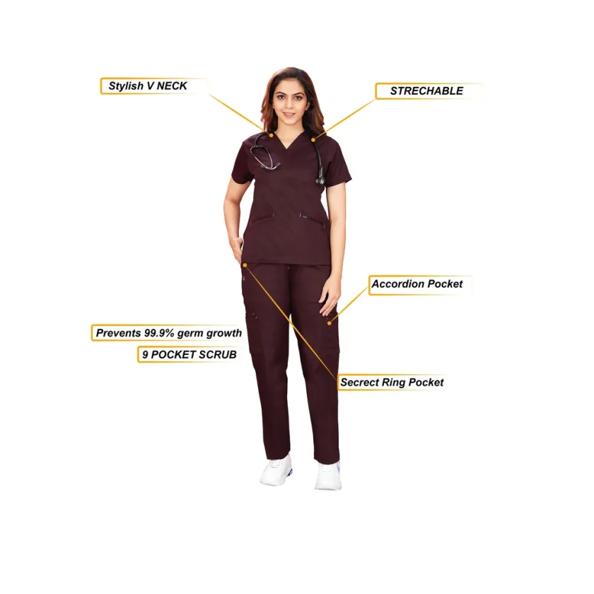 women-stretchable-wine-scrub-suit