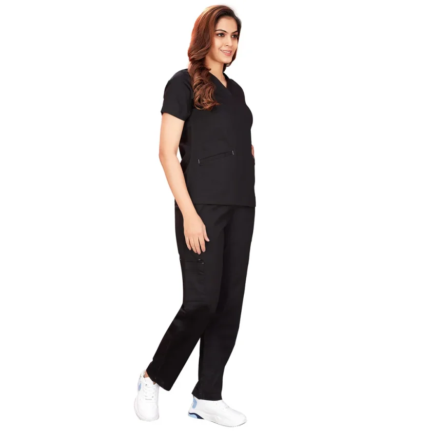 women-stretchable-jetblack-scrub-suit