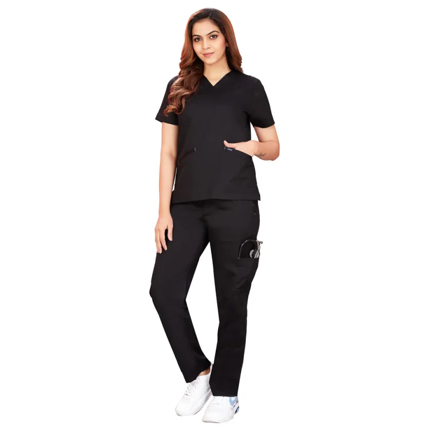 women-stretchable-jetblack-scrub-suit