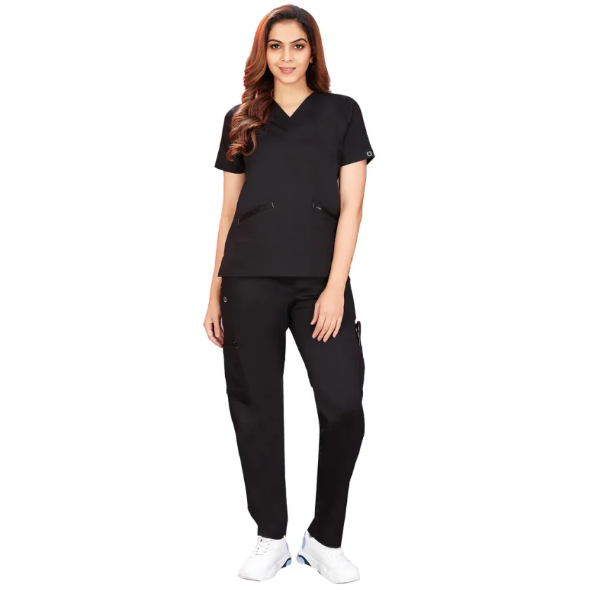 women-stretchable-jetblack-scrub-suit