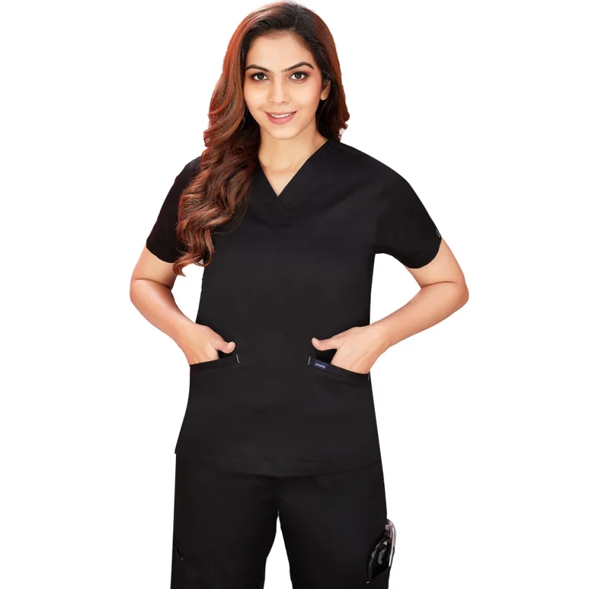 women-stretchable-jetblack-scrub-suit