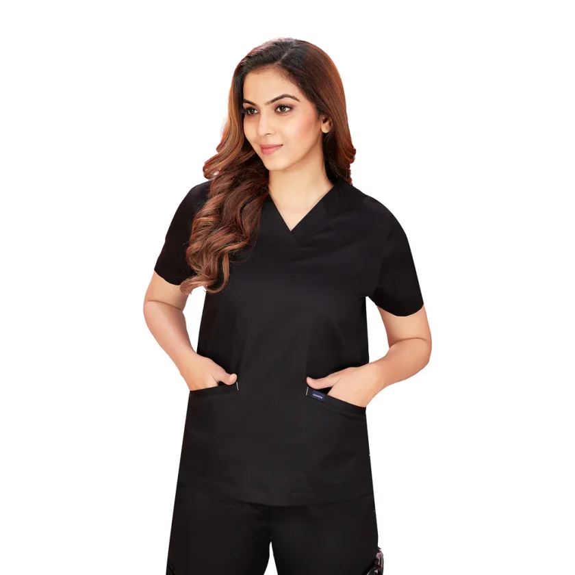 women-stretchable-jetblack-scrub-suit