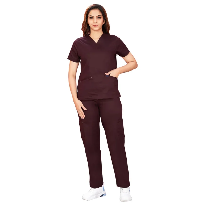 women-stretchable-wine-scrub-suit