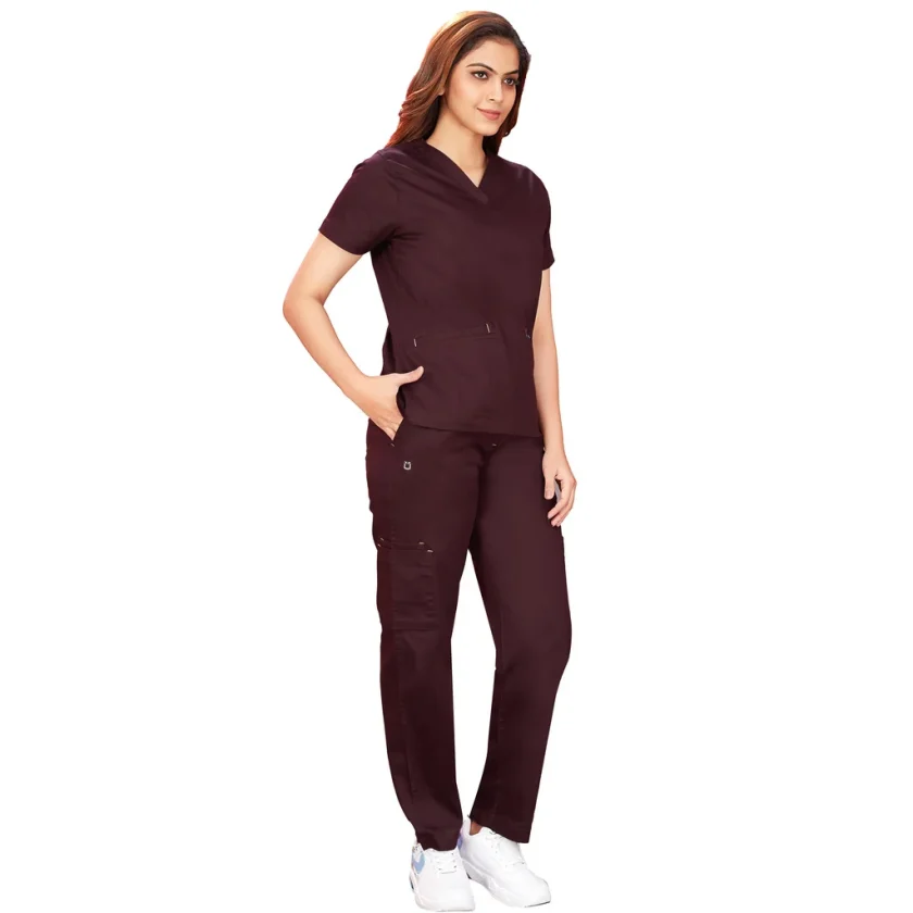 women-stretchable-wine-scrub-suit