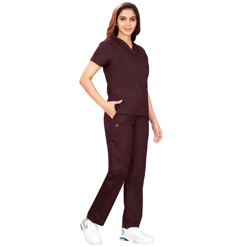 women-stretchable-wine-scrub-suit