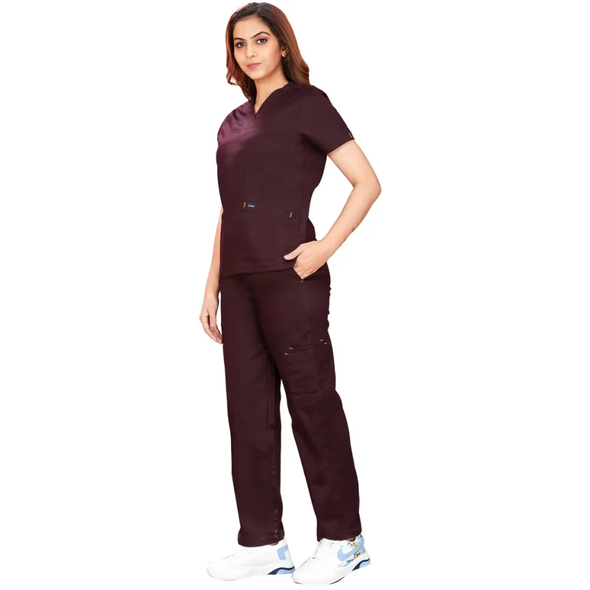 women-stretchable-wine-scrub-suit