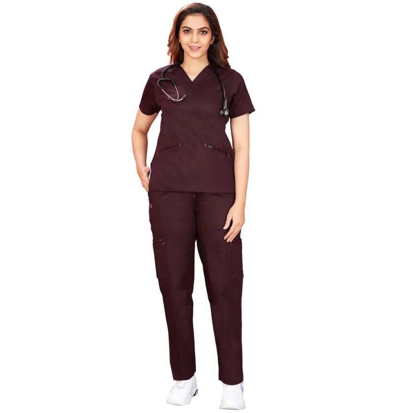 women-stretchable-wine-scrub-suit