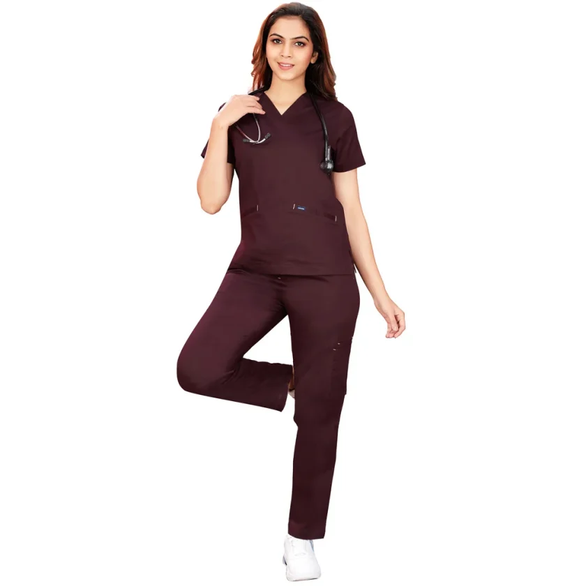 women-stretchable-wine-scrub-suit