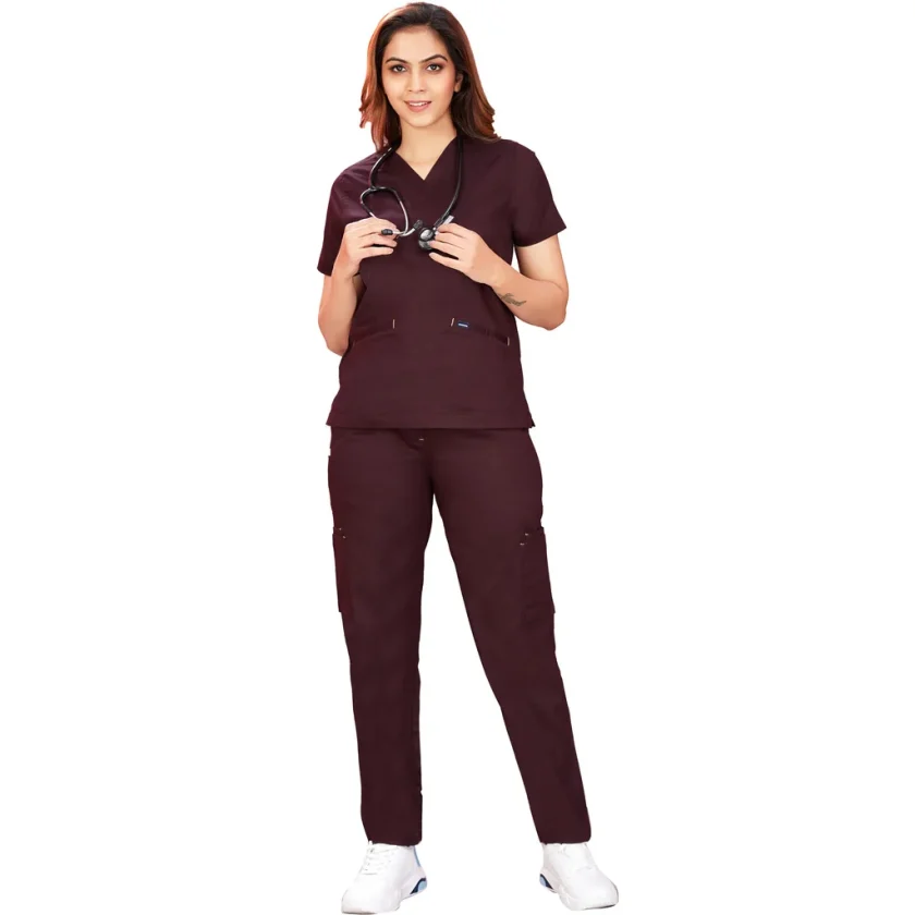 women-stretchable-wine-scrub-suit