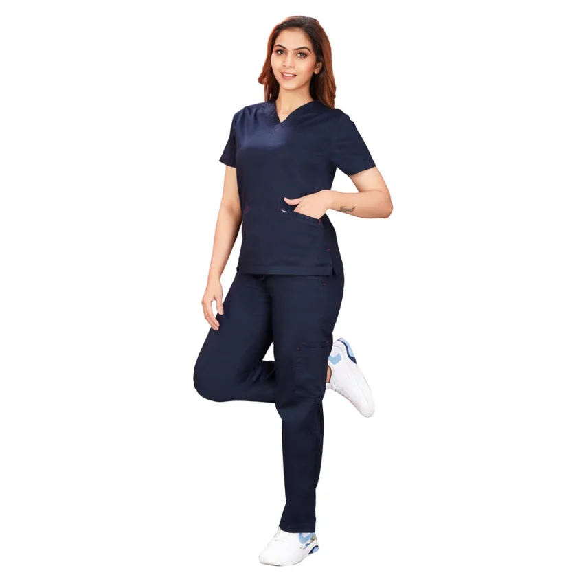 Women's Stretchable Scrub Suit - Navy Blue