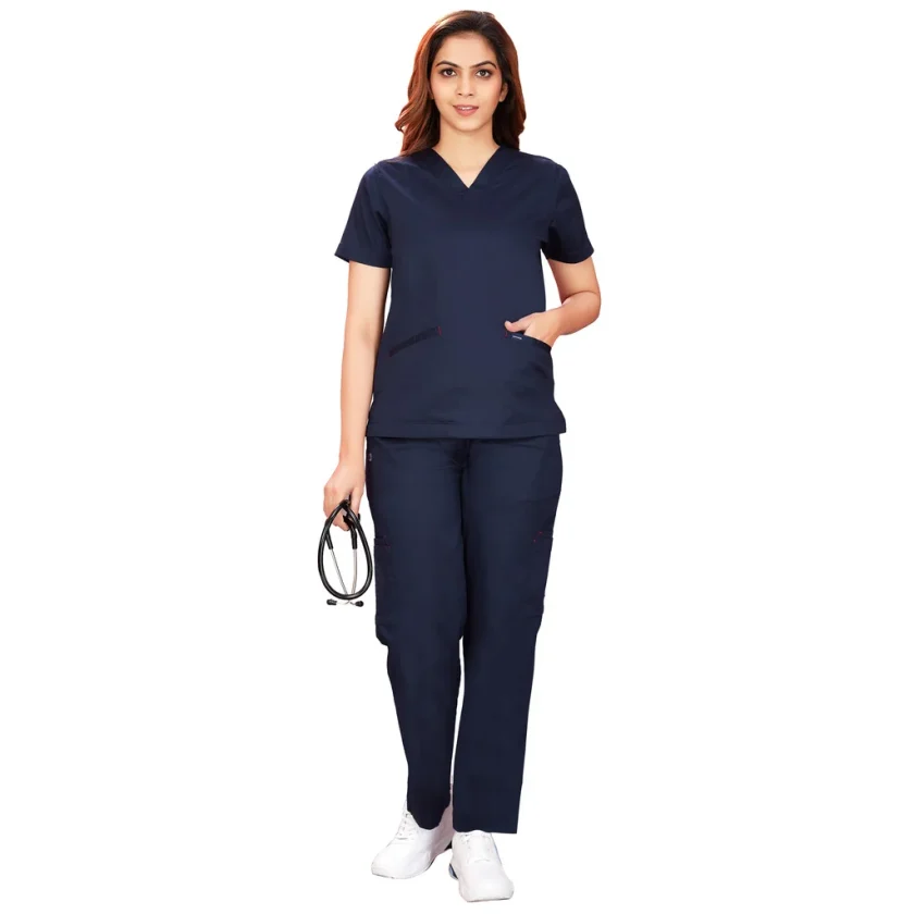 Women's Stretchable Scrub Suit - Navy Blue