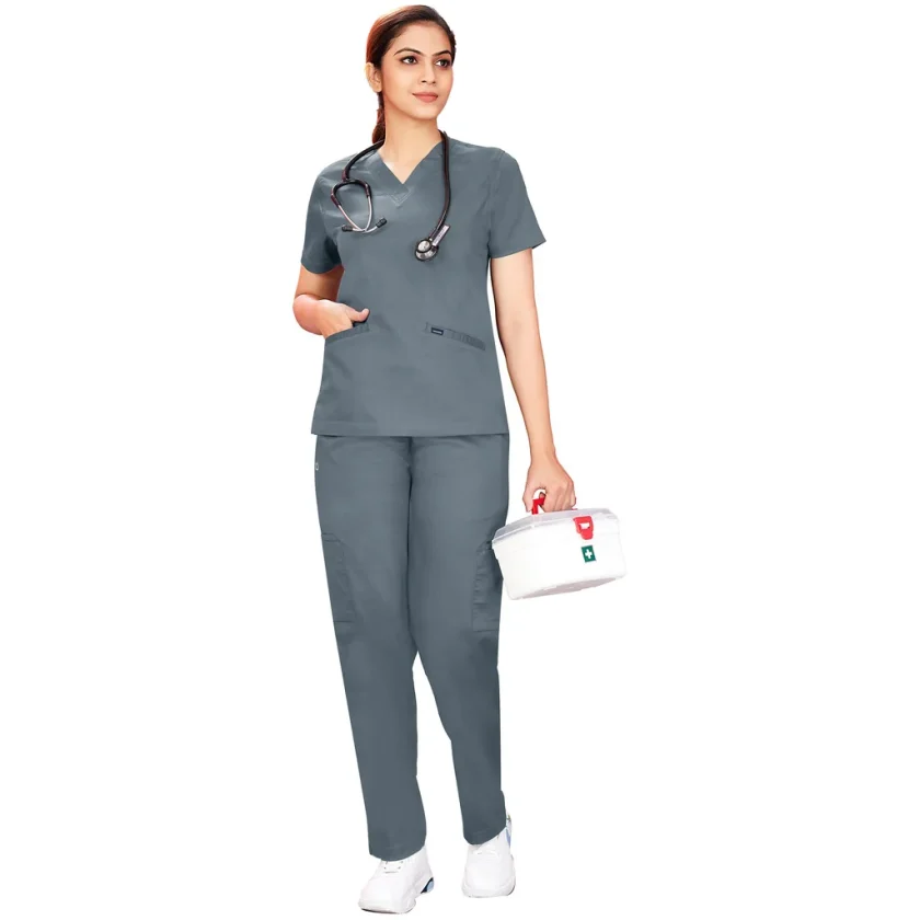 women-stretchable-stonegrey-scrub-suit