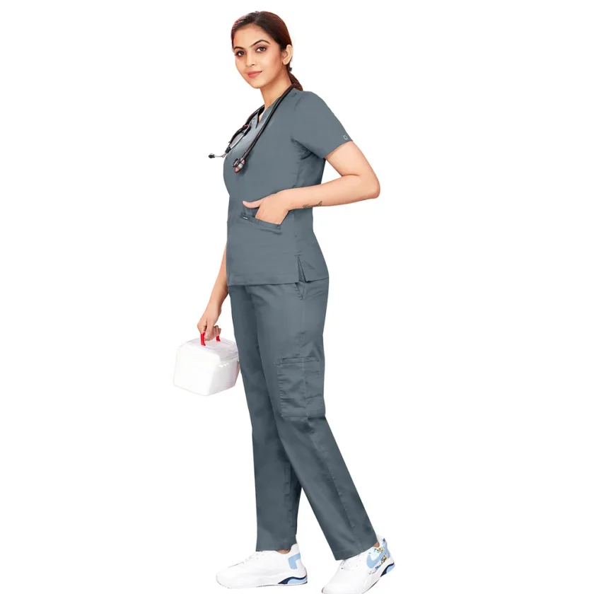 women-stretchable-stonegrey-scrub-suit