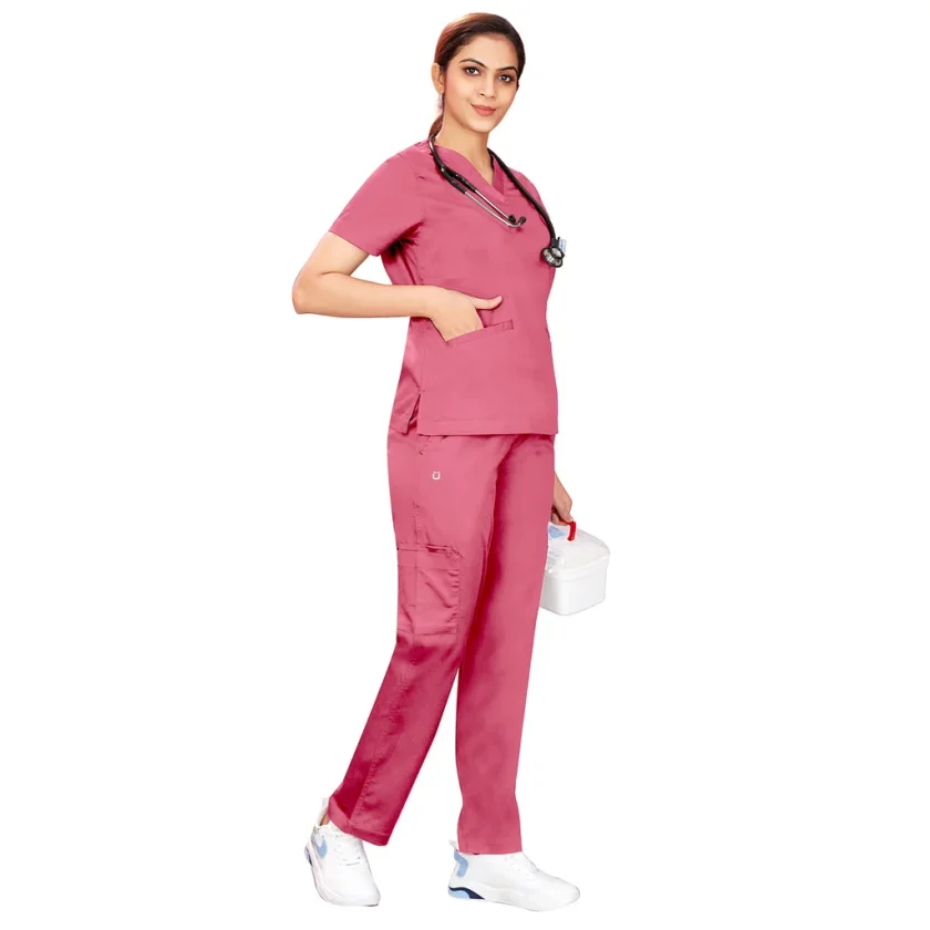 women-stretchable-pink-scrub-suit