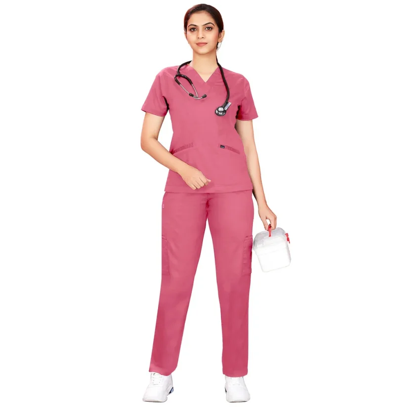 women-stretchable-pink-scrub-suit